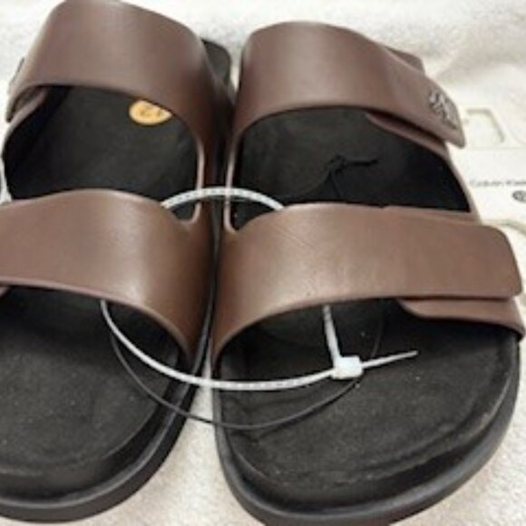 Calvin Klein slip on dark brown sandals with velcro closure NWT Men's Size 12 - Picture 3 of 9